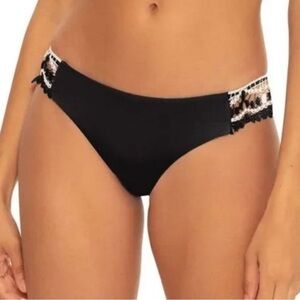 NWT BECCA Black White Crochet Side Bikini Bottoms XS